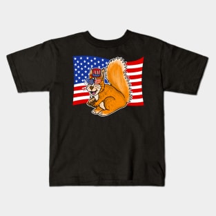 4th July Squirrel USA Flag Independence Day 2022 Kids T-Shirt